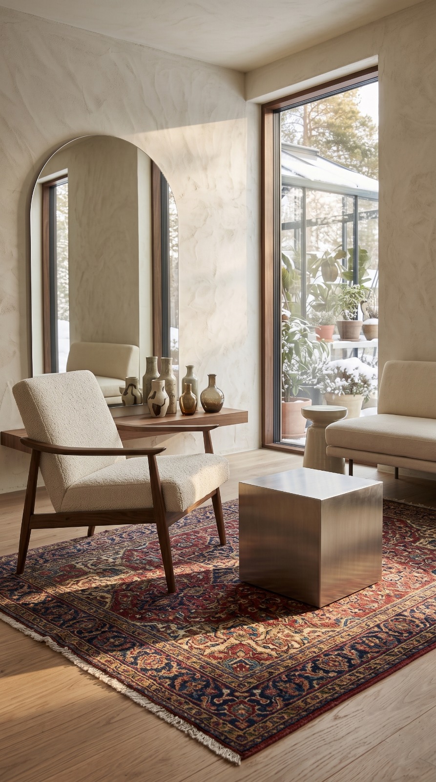BLOCK — kilim üzerinde, boucle koltuk yanında